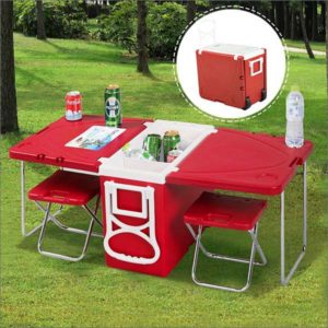 Multi Function Rolling Cooler Picnic Camping Outdoor Table & 2 Chairs